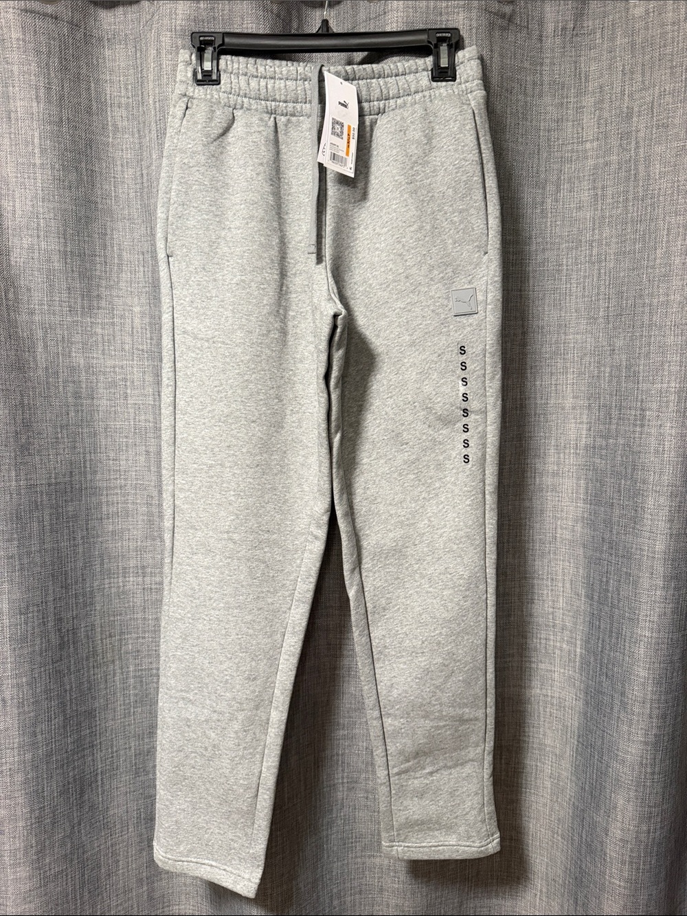 Puma Light Gray Men's Fleece Joggers with Tapered Leg